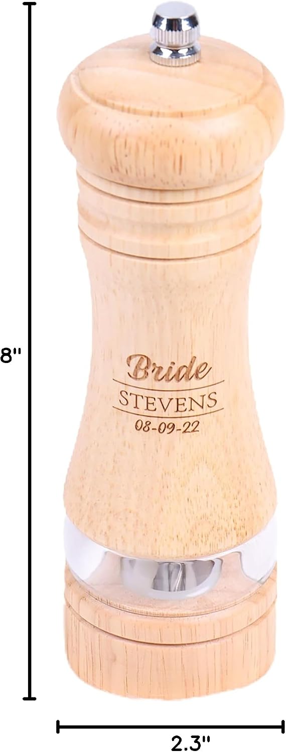 Personalized Pepper & Salt Grinder Adjustable Coarseness Wedding Bridal Gift Kitchen Wooden Gadget Manual Mills Shaker Housewarming Bridesmaid Groomsman Cooking Lover Gift Father's Day Gift