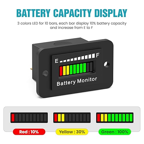 Miniatura 2 de Medidor de monitor de batería de 12 V, 24 V, 36 V, 48 V, 60 V, 72 V, indicador de voltaje de batería LED impermeable, medidor de voltaje de batería