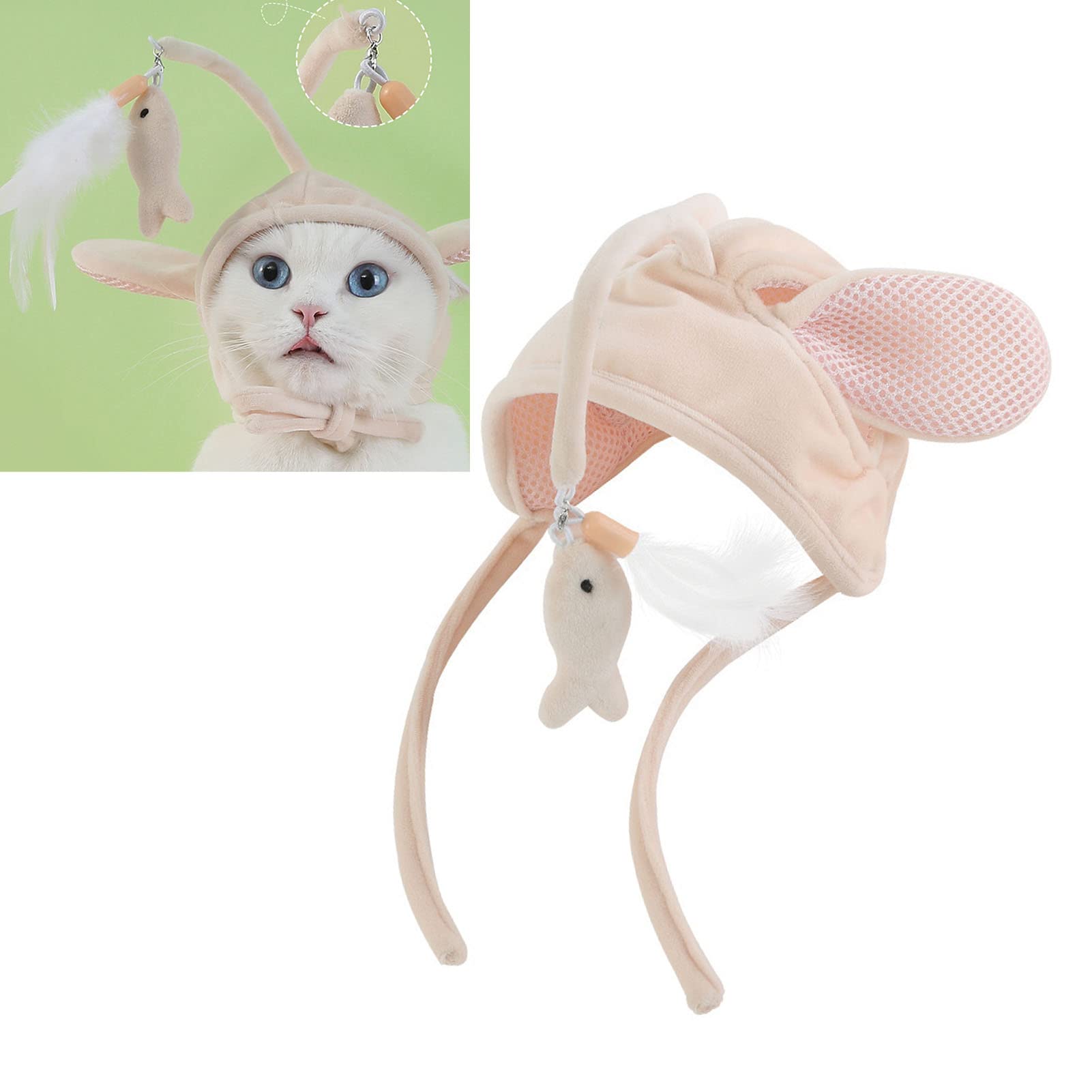 Tbest Feather Toys,Cat Teaser Stick Hat Interactive Funny Relieve Boredom Pole Head Mounted Cat Wand for Cats Kittens (#1)