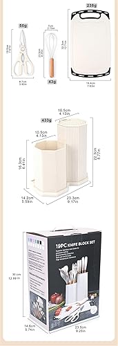 Miniatura 4 de Juego de utensilios de cocina y cuchillos de cocina con bloque de soporte, juego de 19 piezas de corte para cocineros, 11 utensilios de cocina de