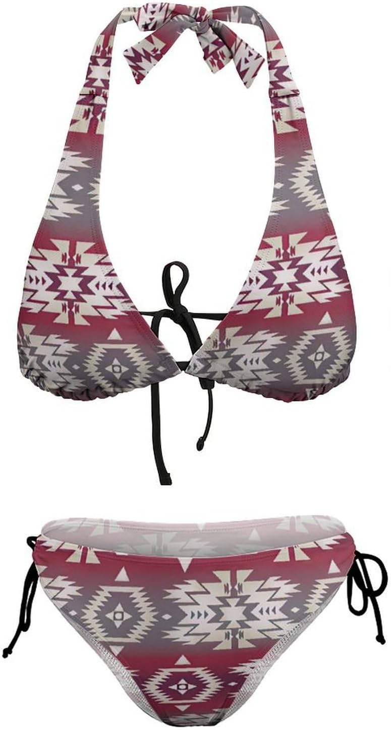 Women's Western Aztec Bikini Set Two Piece Halter String Tie Side Triangle Swimsuits