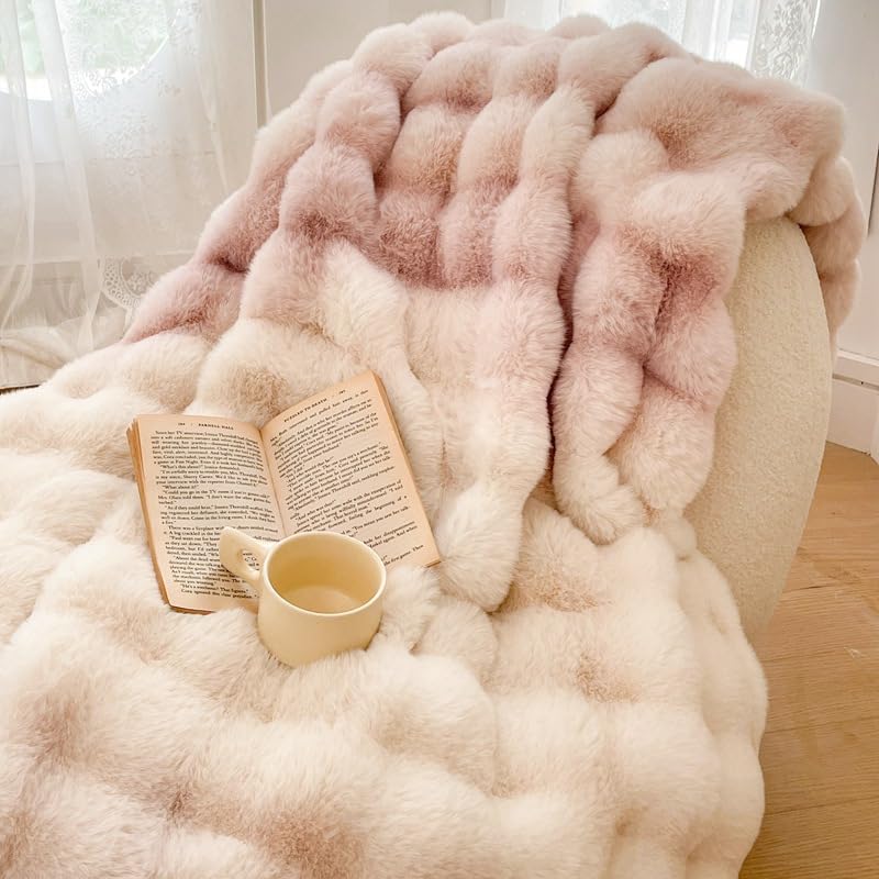 Couverture en fourrure de lapin synthétique de luxe pour lit double - 3