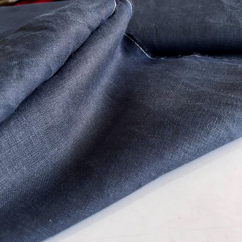 Pure Linen Fabric Navy Blue,Stonewashed, Linen, Pure Linen, Fabric by The Yard(150cm// 1,64 Yard // 57 inc)