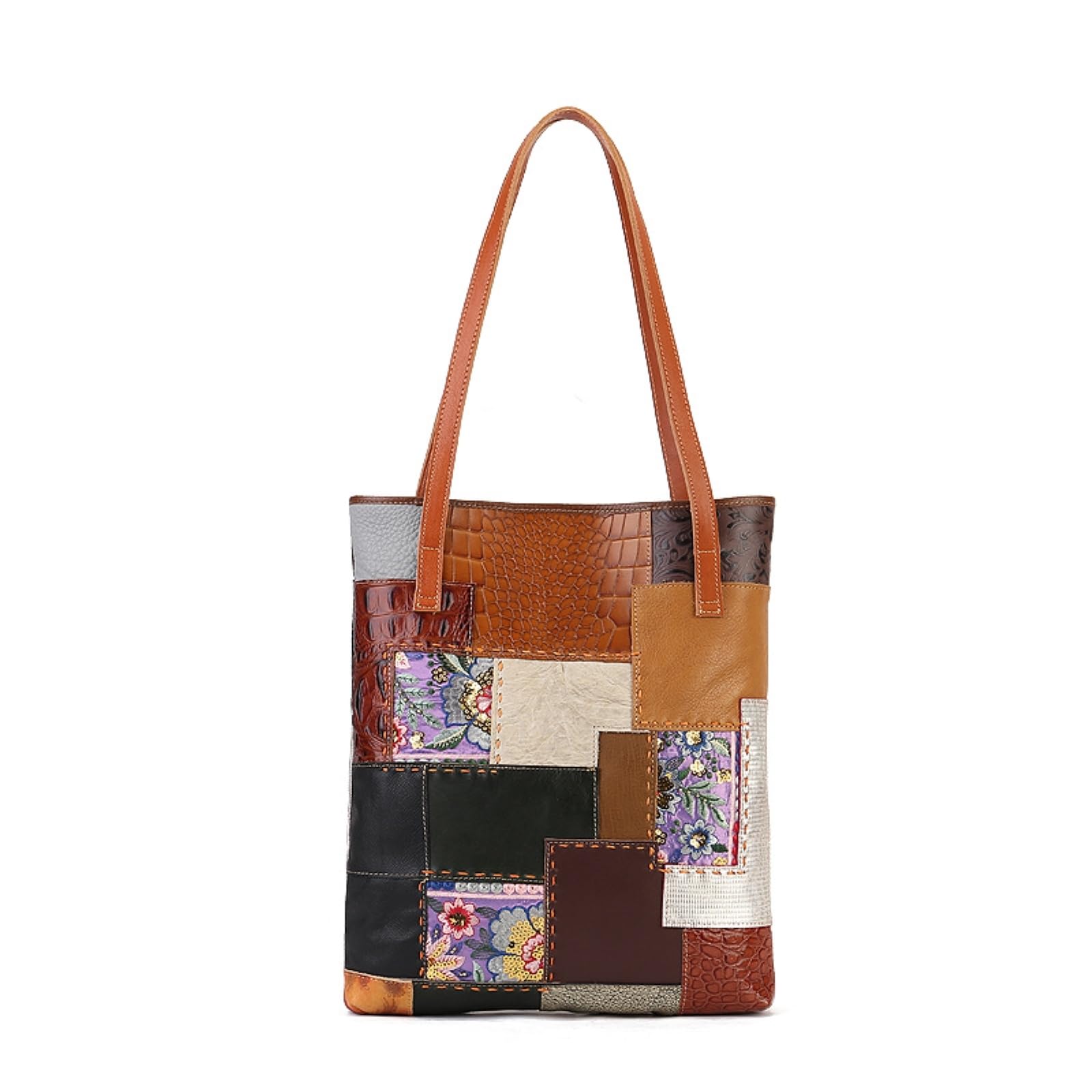 HJDMO Borsa a tracolla in vera pelle per le donne di grande capacità con tasche multiple chiusura a bottone magnetico borsa con design patchwork