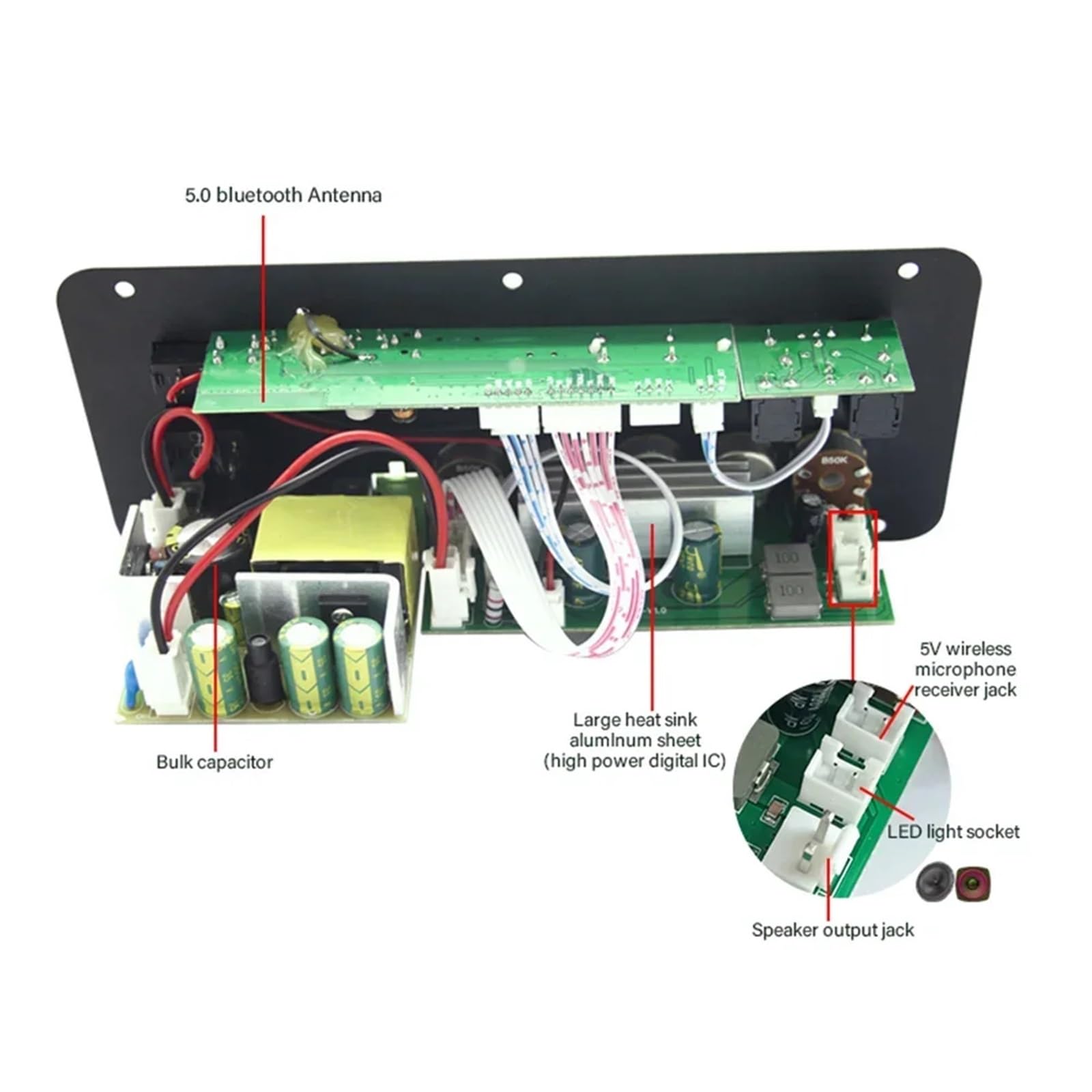 DJ Mischpult, 600 W 5,0 MP3 Verstärker Bord 12 V 24 V Dual Mikrofon AMP Modul USB TF FM Auto Musik verlustfreier Bass Sound for Subwoofer(D100 200W Amplifier)