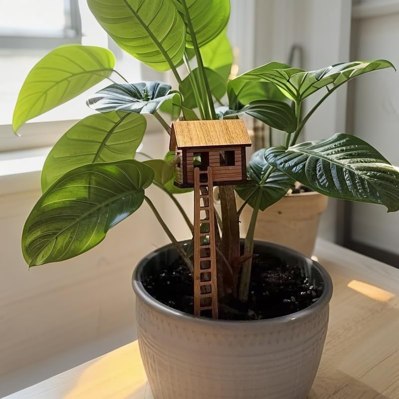 JACKANNA 3D Holz Modell Miniatur Baumhaus für Zimmerpflanzen Set, DIY Mini Baumhaus, Pflanze Blumen Baukasten, Modellbausatz aus Holz, Blumentopf, Zimmer Deko (1)
