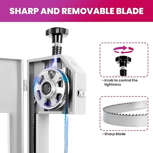 Miniatura 5 de esafio Workbeach - Sierra de cinta eléctrica para carne, máquina de aserrar huesos de acero inoxidable de 750 W, grosor de corte de 0.8 a 4.3