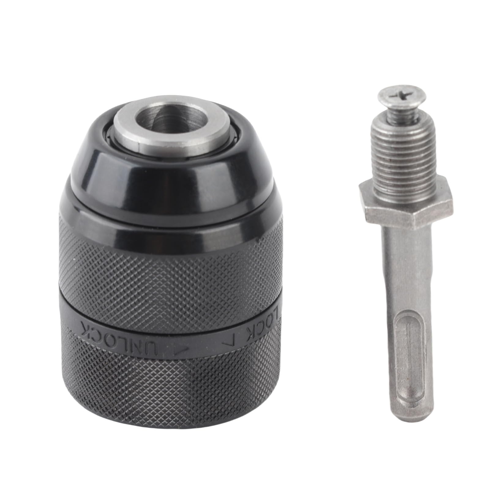 Adaptador de Acero Cromado con Portabrocas SDS sin Llave, Diseño Autoajustable, 2-13mm, Compatible con Taladro Percutor y Torno