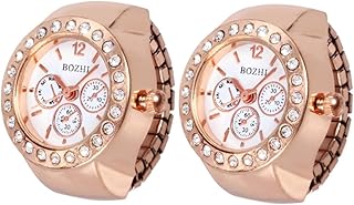 2 Pçs Anel Relógio Masculino Relógio Masculino Decoração Com Strass Relógio De Dedo Adulto Brilhante Anel Fashion Relógio De Dedo Anel Quartzo Relógio Casual Relógio De Dedo