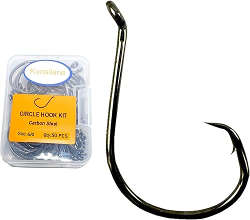 Miniatura 9 de Ganchos de pesca circulares de agua salada, 40-100 piezas de 10-120 de tamaño grande para ganchos de pulpo y bagre, acero de alto carbono