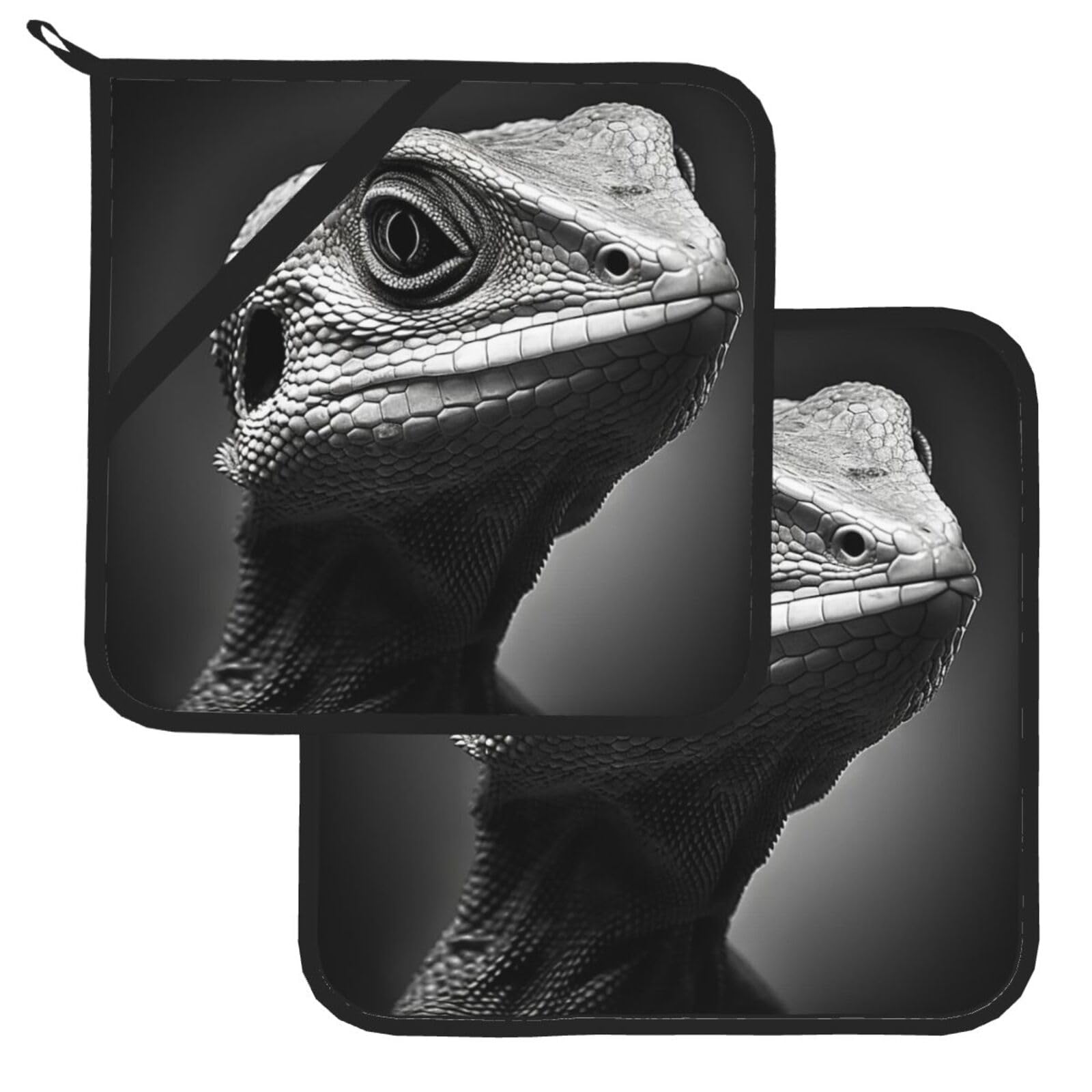 Pot Holder Set of 2 Heat Resistant Potholders Lizard Black and White Pot Holders Non Slip Kitchen Trivets Cooking Hot Potholder Washable Oven Mitts Oven Hot Pads for Kitchen Baking BBQ