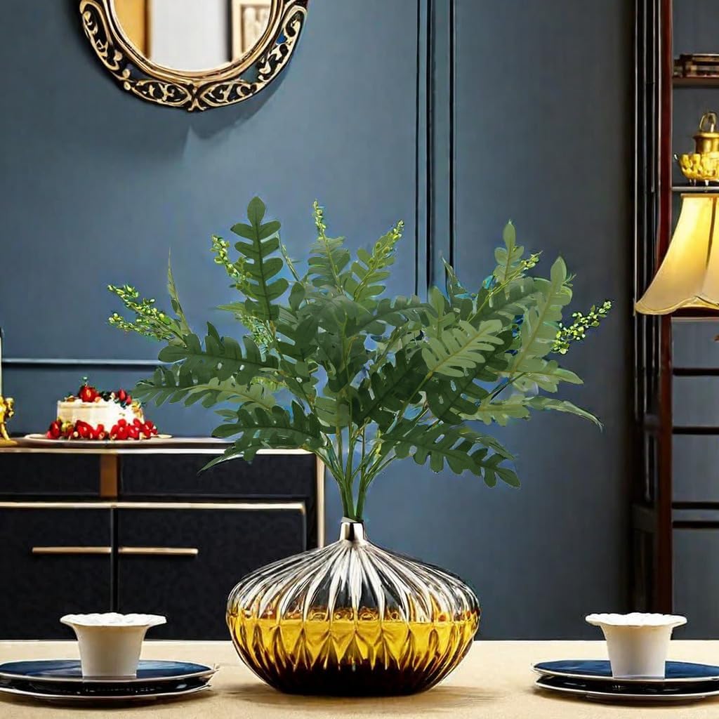 FERIAL 3PCS Artificial Greenery Stems Faux Shrub Bushes Silk Locust Green Leaf Bouquet for Wedding Kitchen Garden Patio Vase Table Centerpieces Indoor Outdoor Decor - Image 3