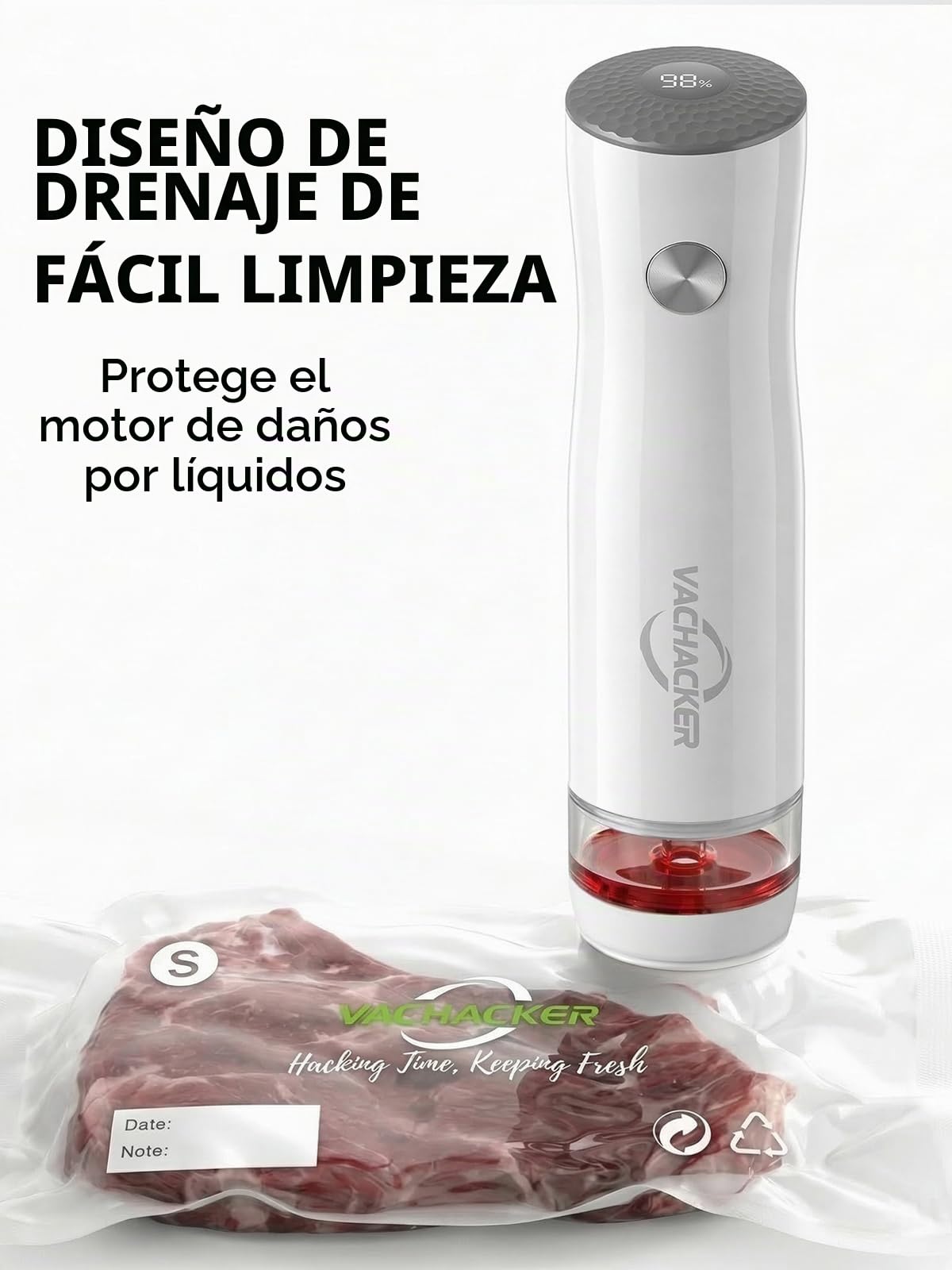 Envasadora al Vacío, Vachacker Maquina Vacio Alimentos Portátil | Envasadora al Vacío domestica con Tanque Visible para Uso Doméstico y Comercial, Potente de -60kPa, Incluyendo 30 Bolsas