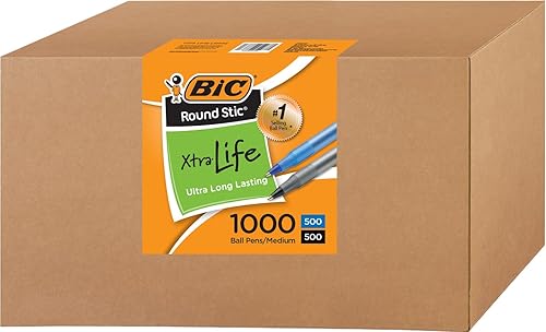 Miniatura 8 de BIC Round Stic Xtra Life - Bolígrafo de punta media de 0.039 pulgadas, 200 bolígrafos de tinta negra y 200 azules, paquete a granel de 400 unidades