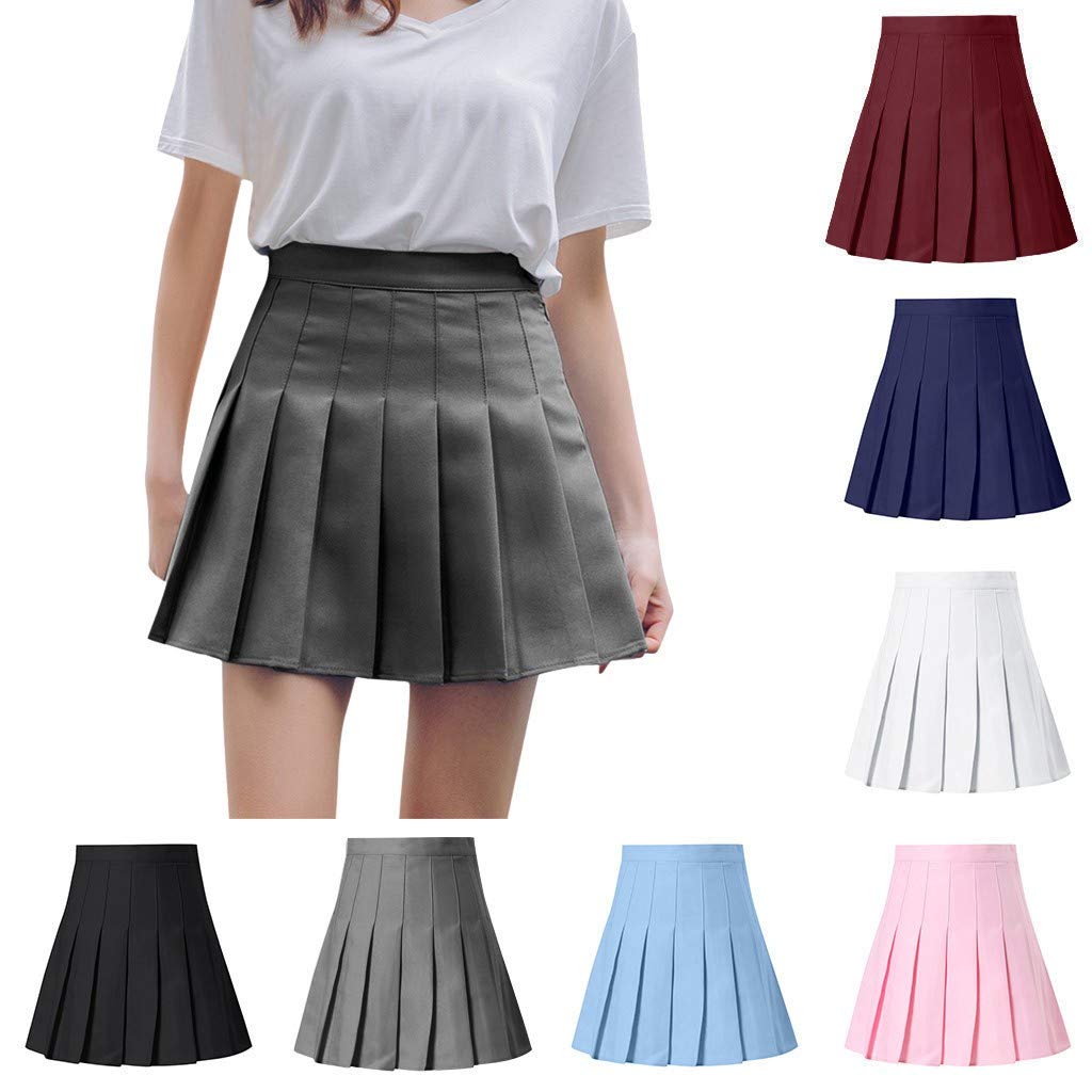 TOPKUAL Topkeal - Minifalda corta para mujer y niña, línea A, cintura alta, plisada, minipatinador, tenis, colegio, uniforme Rosa. XS