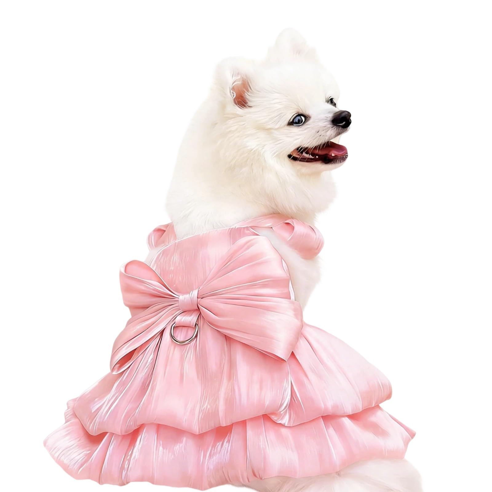 Cute Princess Dog Dress for Small Dogs & Cats, Pet Dress with D-Ring & Large Bow, Fancy Puppy Outfit for Wedding Birthday Party, Pink Blue White, S-XXL (Pink, S)