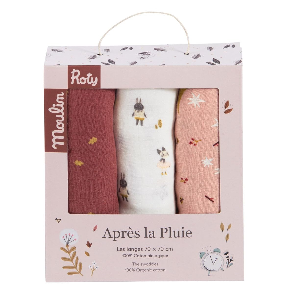 Generico Moulin Roty Set 3 Copertine Mussola Cotone Bio 70x70 cm