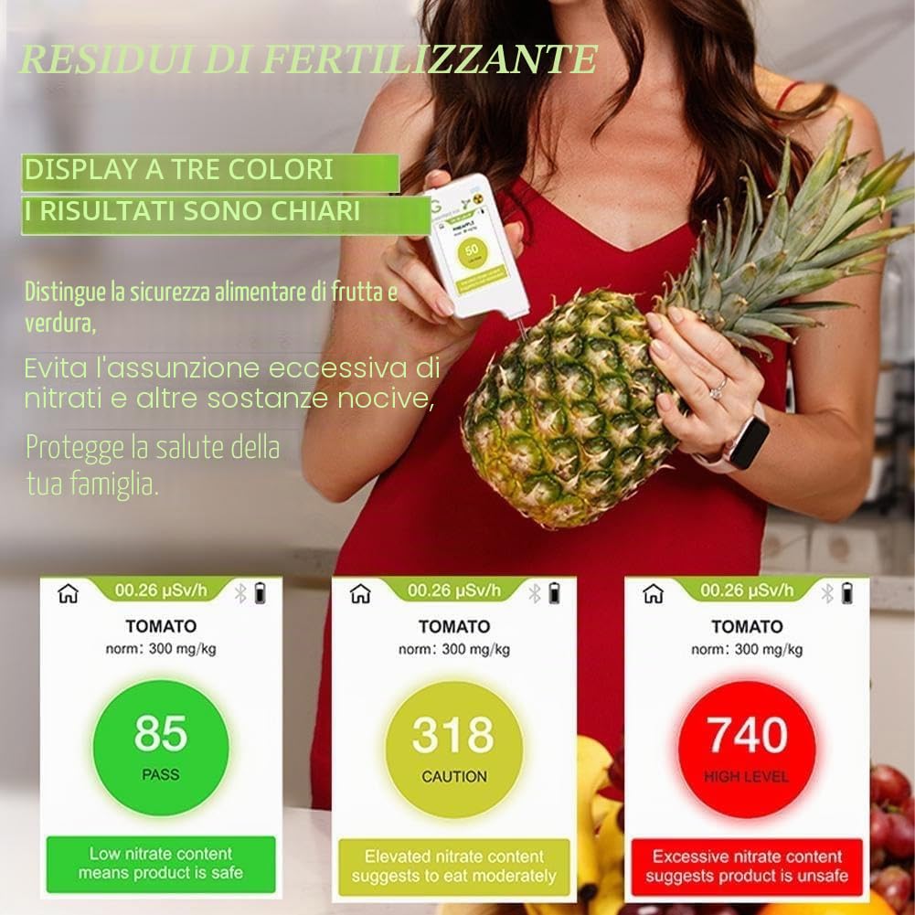 Tester per nitrati Alimentari, rilevatore di nitrati Digitale Portatile per Alimenti, misuratore PPM ad Alta precisione, per Frutta, Verdura, Carne, Pesce, Acqua