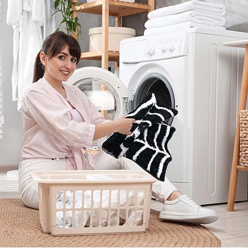 Miniatura 7 de Paquete de 2 tapetes de baño de tela de araña, 31 x 20 pulgadas, decoración de Halloween, alfombras de telaraña, tapetes antideslizantes para