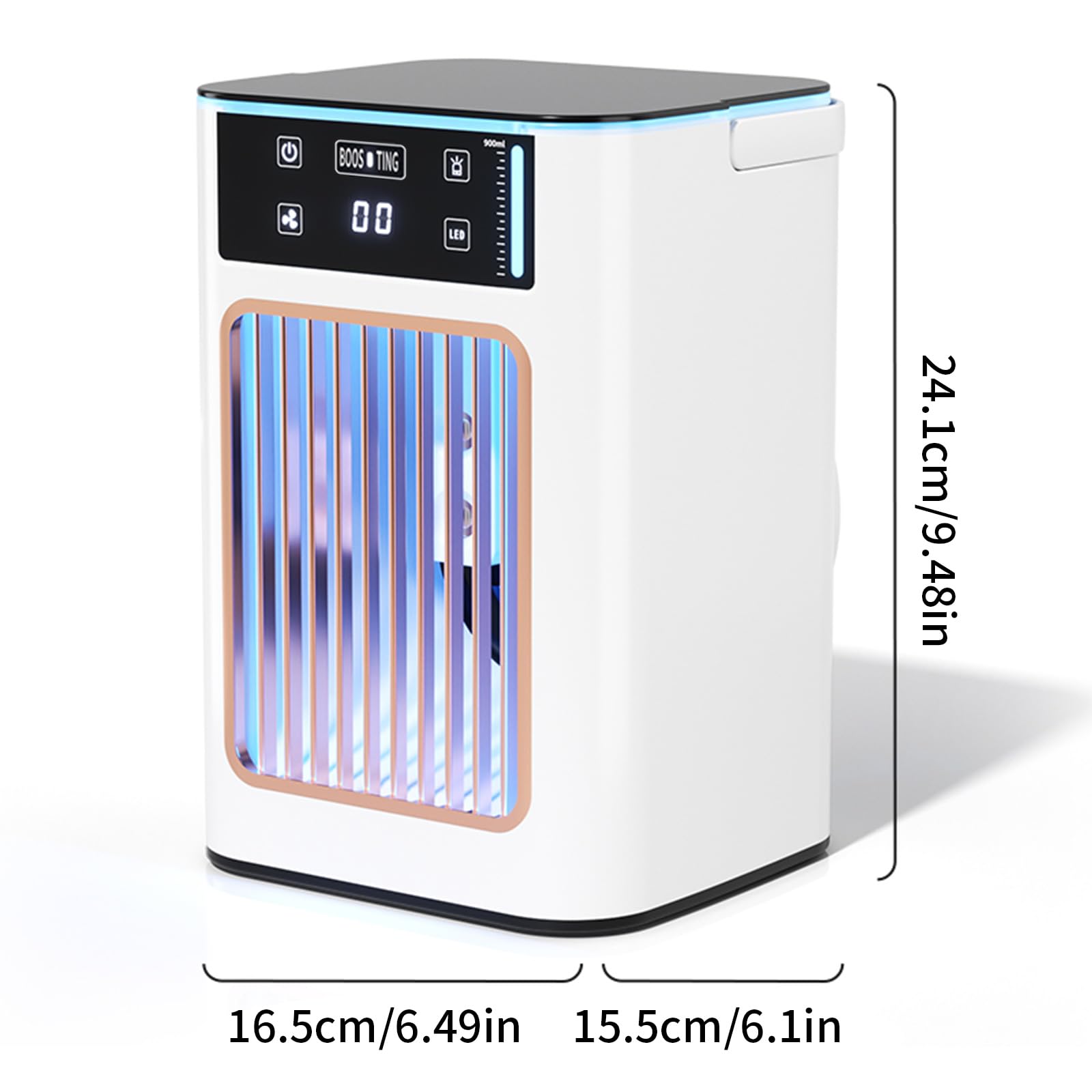 Składana chłodziarka powietrza z wentylatorem, wyparna, ze zbiornikiem na wodę 900 ml, 3 prędkości, osobisty wentylator klimatyzatora USB, biurkowy wentylator chłodzący z lampką nocną, do domu, biura