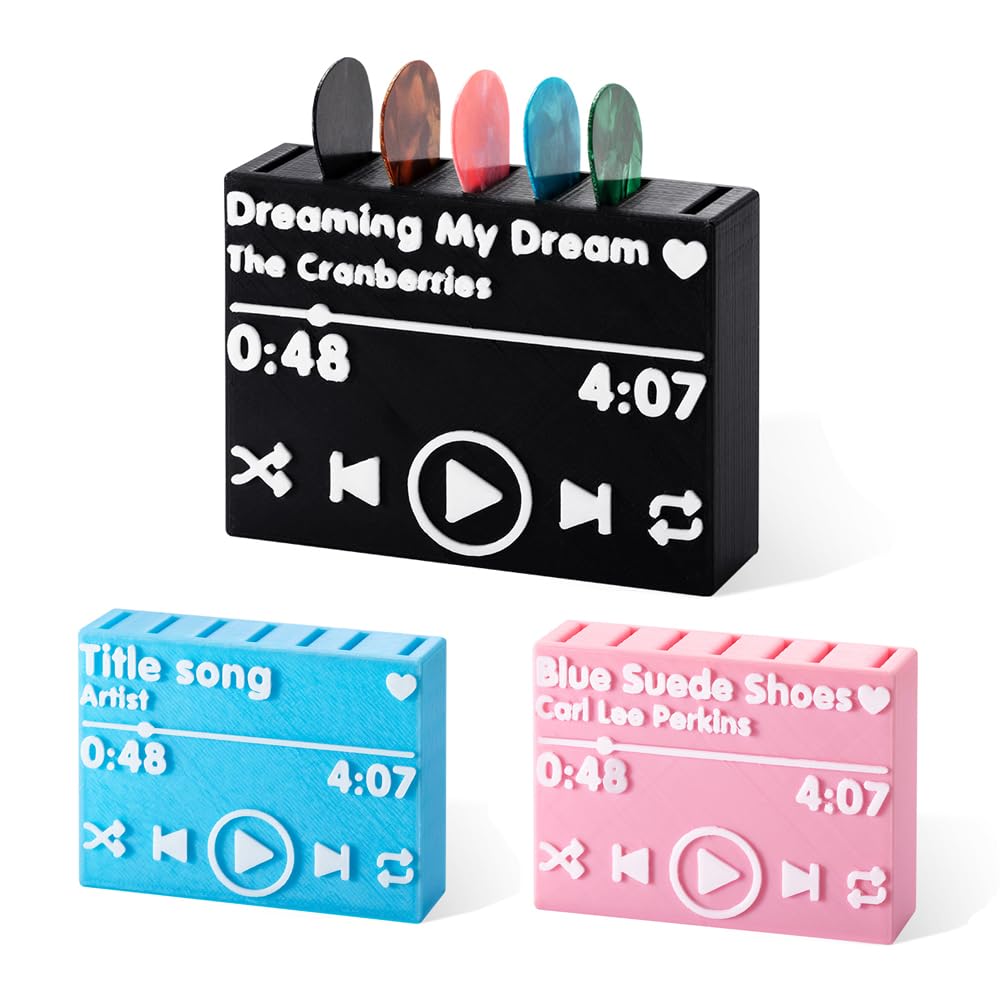Custom Song Name Guitar Pick Holder 3D Printing Personalized Guitar Pick Display Case Gifts for Guitar Players Music Lovers Guitarists Black/Pink/Blue 3×1×2INCH