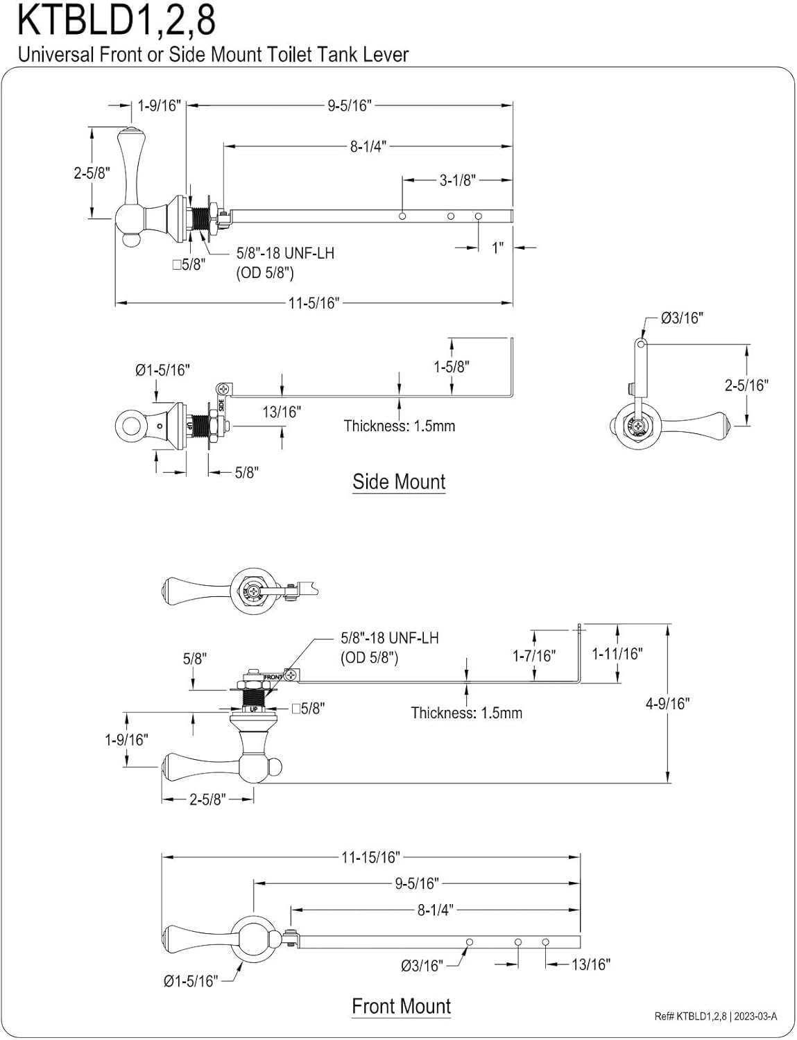 Kingston Brass KTBLD8 Buckingham Universal Front or Side Mount Toilet Tank Lever, Brushed Nickel