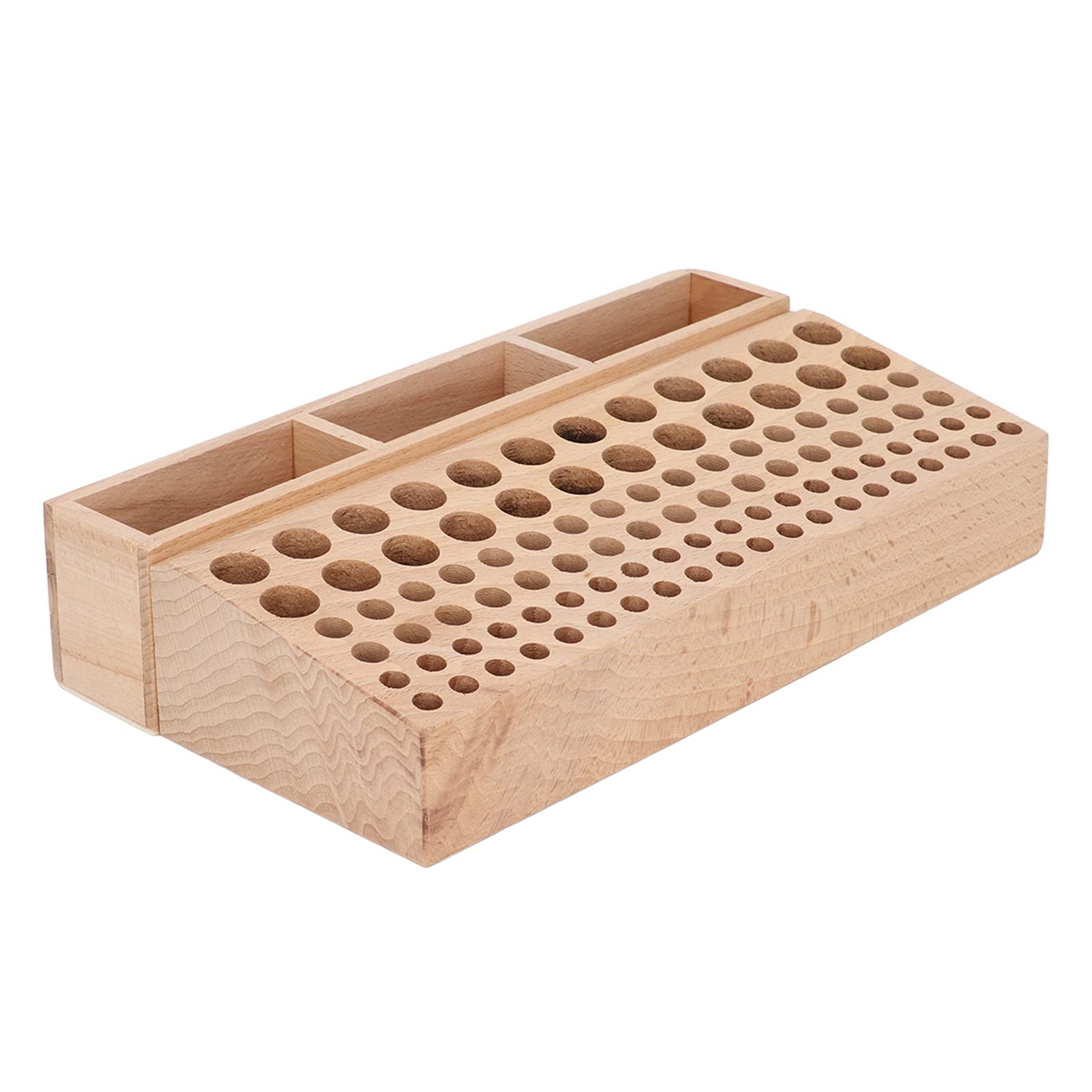 Soportista de herramientas de cuero con 3 compartimentos y 98 hoyos, construcción de madera de haya para el almacenamiento y organización de herramientas de cuero.