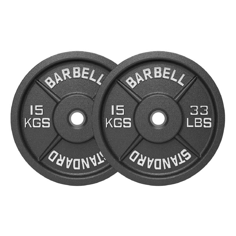 Cast Iron Olympic Weight Plates with 2 Inch Hole for Powerlifting Deadlifts and Strength Training, Solid Black Finish, Pairs 1.25kg to 25kg and Sets 45kg to 250kg (15 kg - Pair)