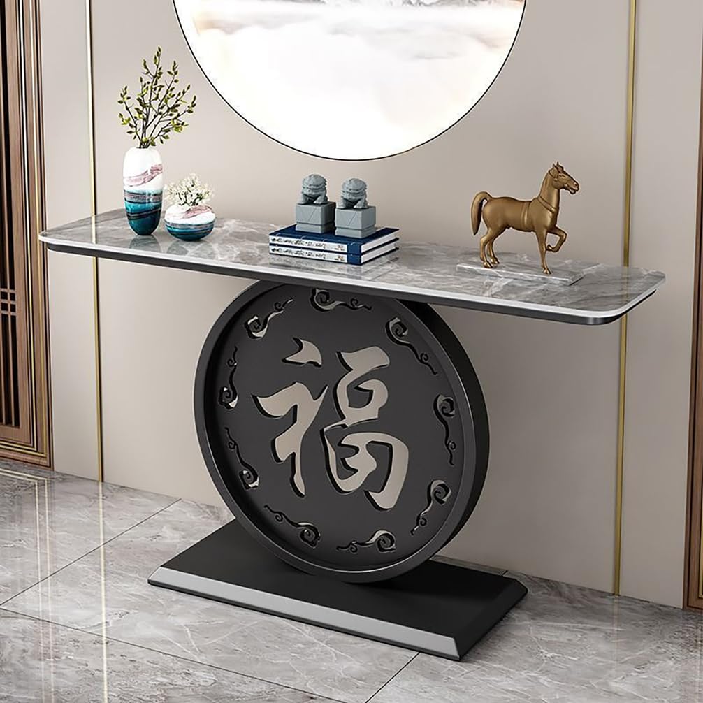 WYRNOBRX Coffee Tables for Living Room with Marble-Look Countertop Console Table for Entryway Entry Way Table Home Decor Metal Frame for Living Room, Kitchen, And Hallway,Black/B,L160*H80*W30