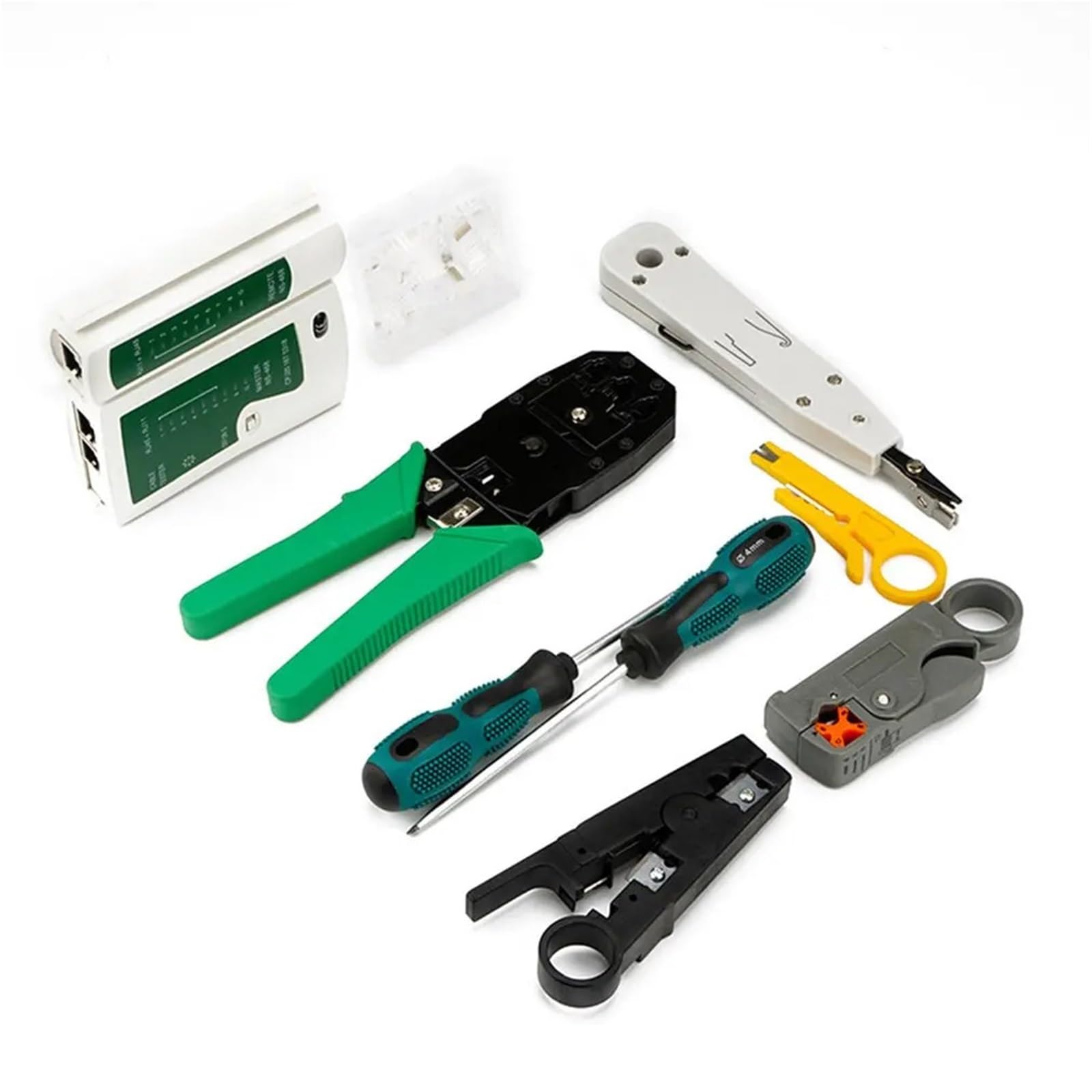 Kit di strumenti for tester for cavi di rete LAN Cacciavite Utp Spelafili RJ45 Connettore Rete di computer Pinze a crimpare Set di strumenti | Network Cable Tester Tool Kit LAN Utp Screwdriver Wire Stripper RJ45 Connector Computer Network Crim