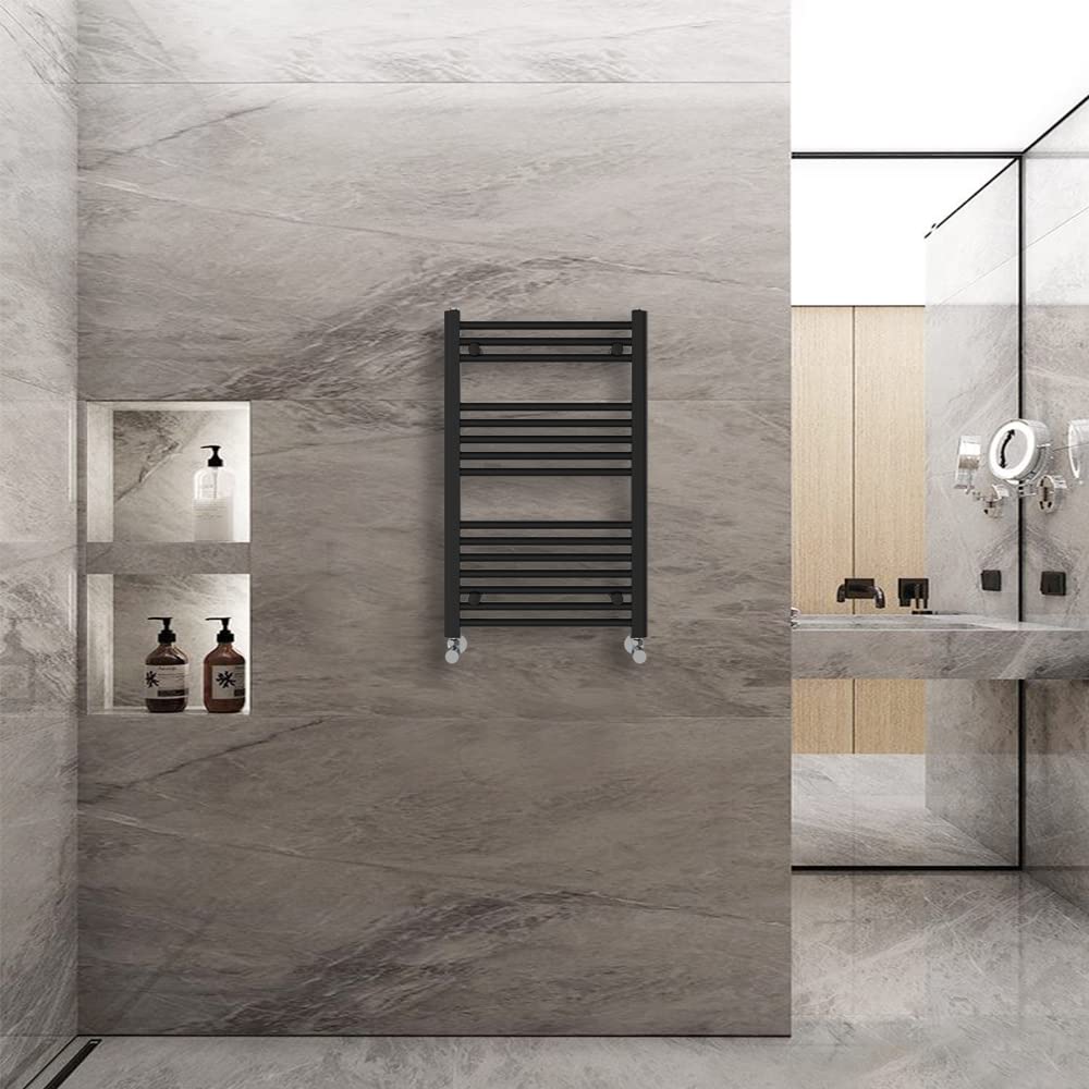 Warmehaus (800X500mm) Straight Heated Towel Rail Central Heating For Bathroom Kitchen Radiator Ladder Black