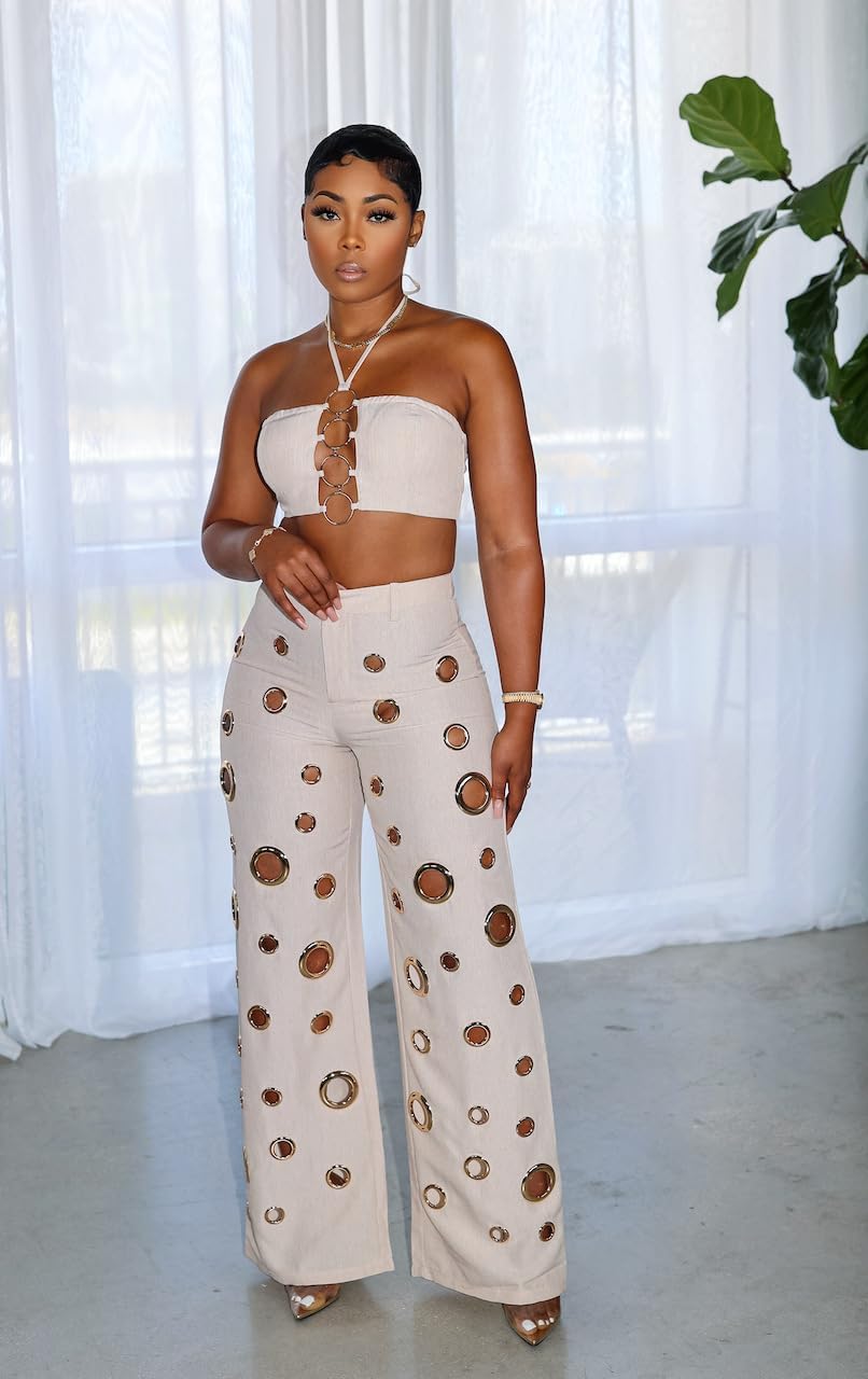 Womens Sexy Hollow Out 2 Piece Outfit Crop Tops Pants Sets Bodycon Jumpsuits Outfits - Image 7