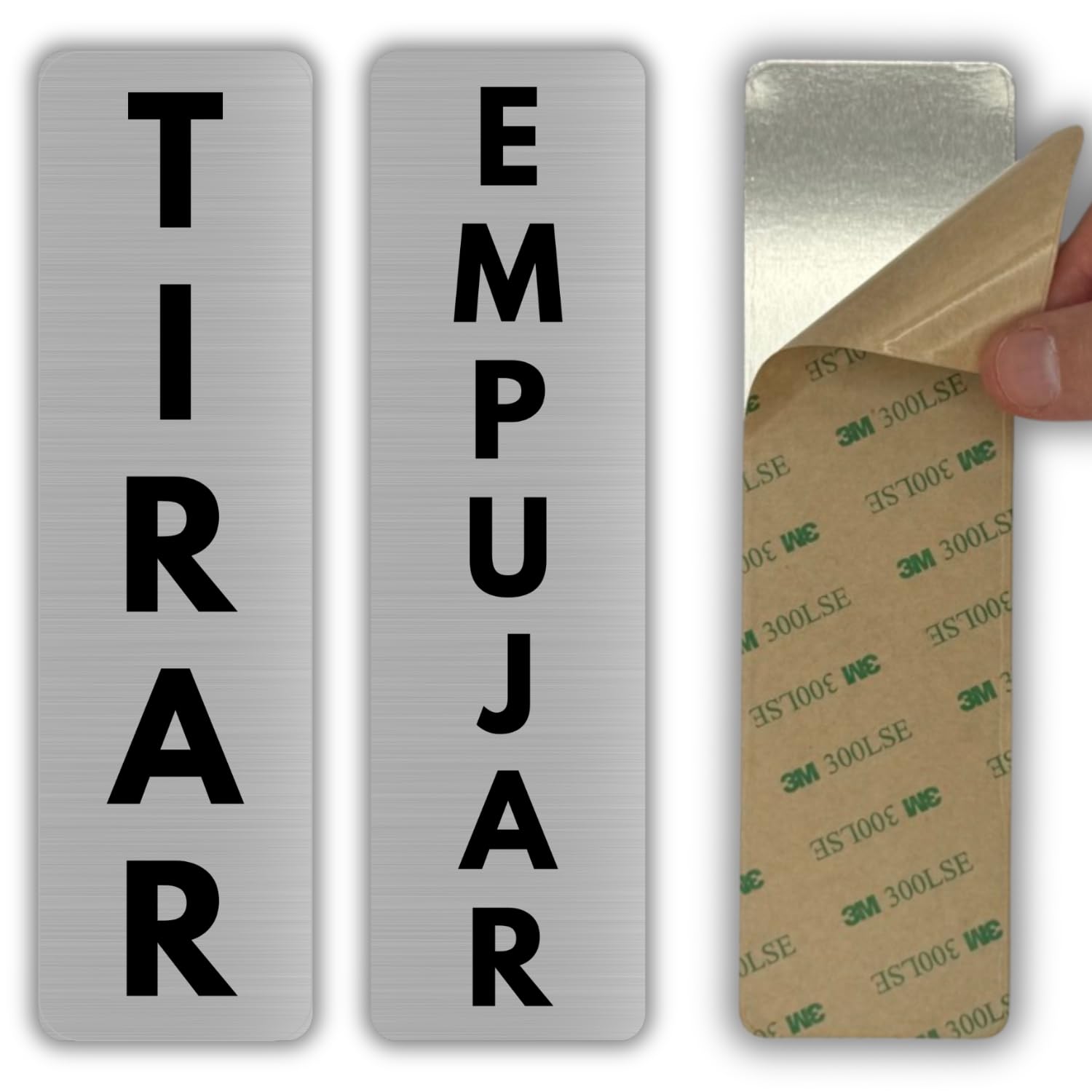 Set de Señales Adhesivas Empujar/Tirar Puerta - 5x18 cm - Grosor 0.8 mm - Aluminio - - Carteles Adhesivos 3M - Indicación Empujar/Tirar