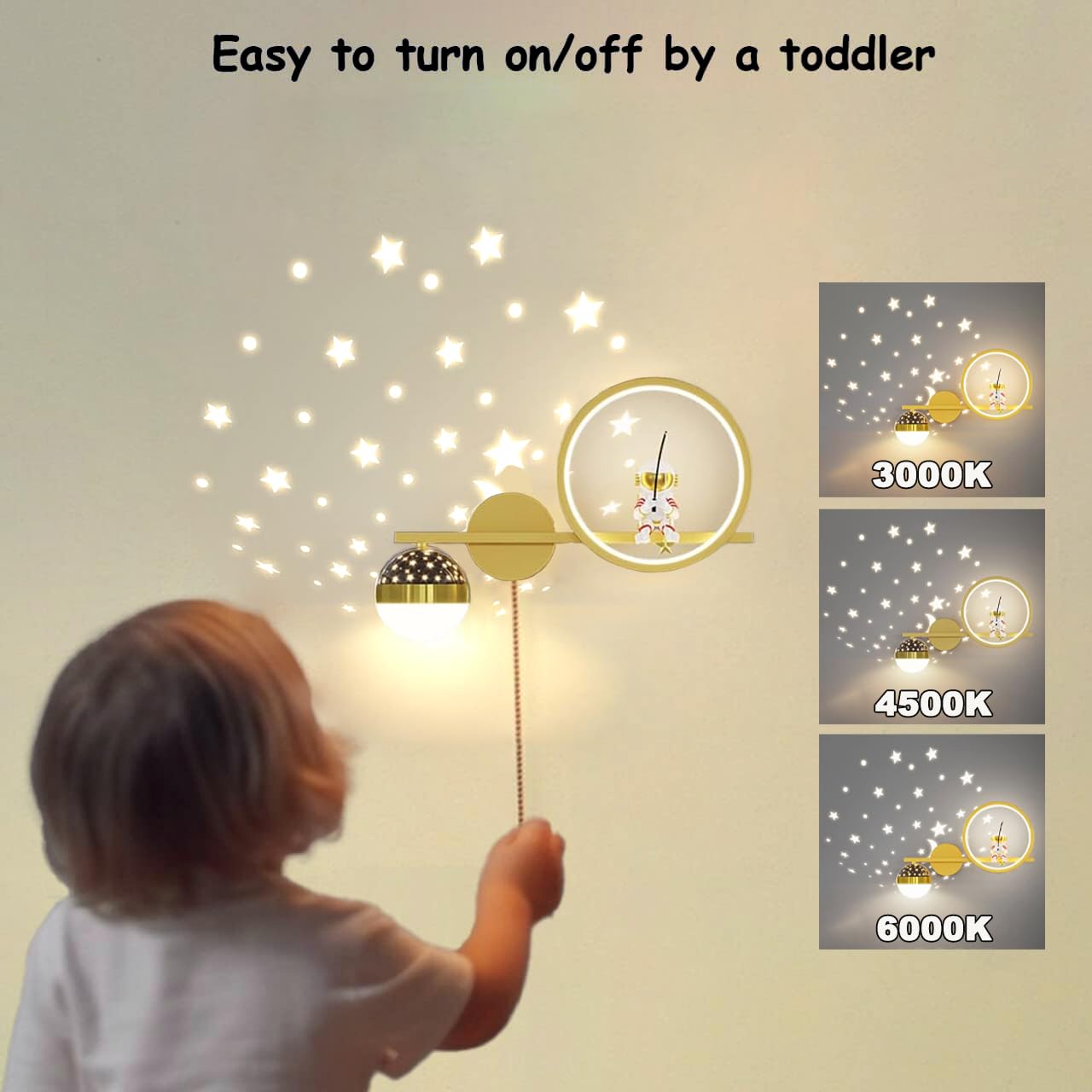 KZT Aplique Pared LED Infantil Moderna Regulable Lámpara de Pared Interior Astronauta Espacial Creativo Luz de Pared Interior para habitación de bebé Dormitorio cabecera Salón Regalos para Niños