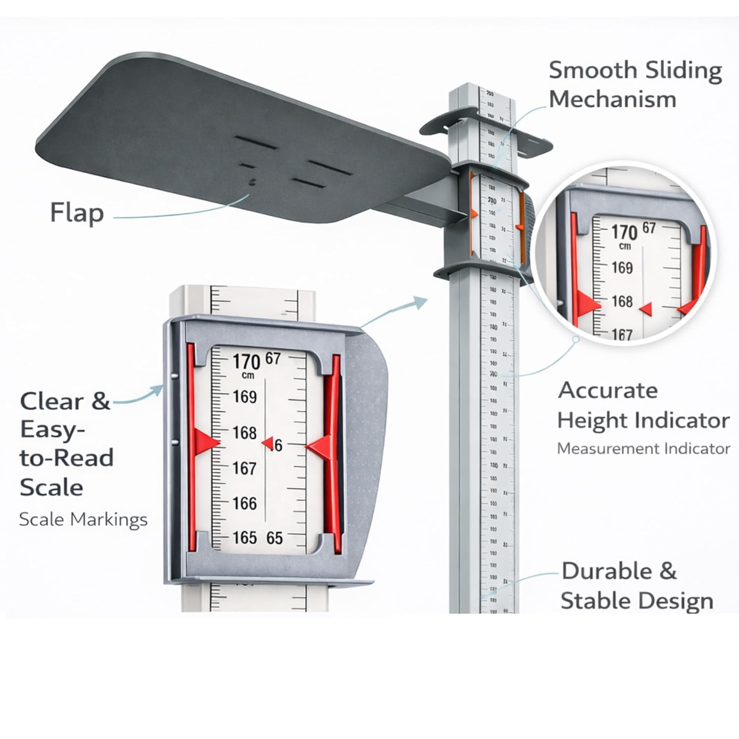 PRESTIGE Plastic Height Measuring Scale (Stadiometer) For Adults & Children 210 Cm With Unbreakable Base (Grey,White) 2