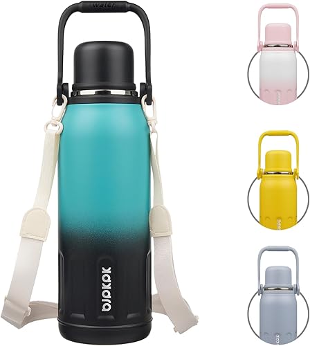 Miniatura 1 de BJPKPK Botella de agua térmica aislada con asa y tapa, botellas de agua de acero inoxidable sin BPA de 50 onzas para bebidas frías y calientes,