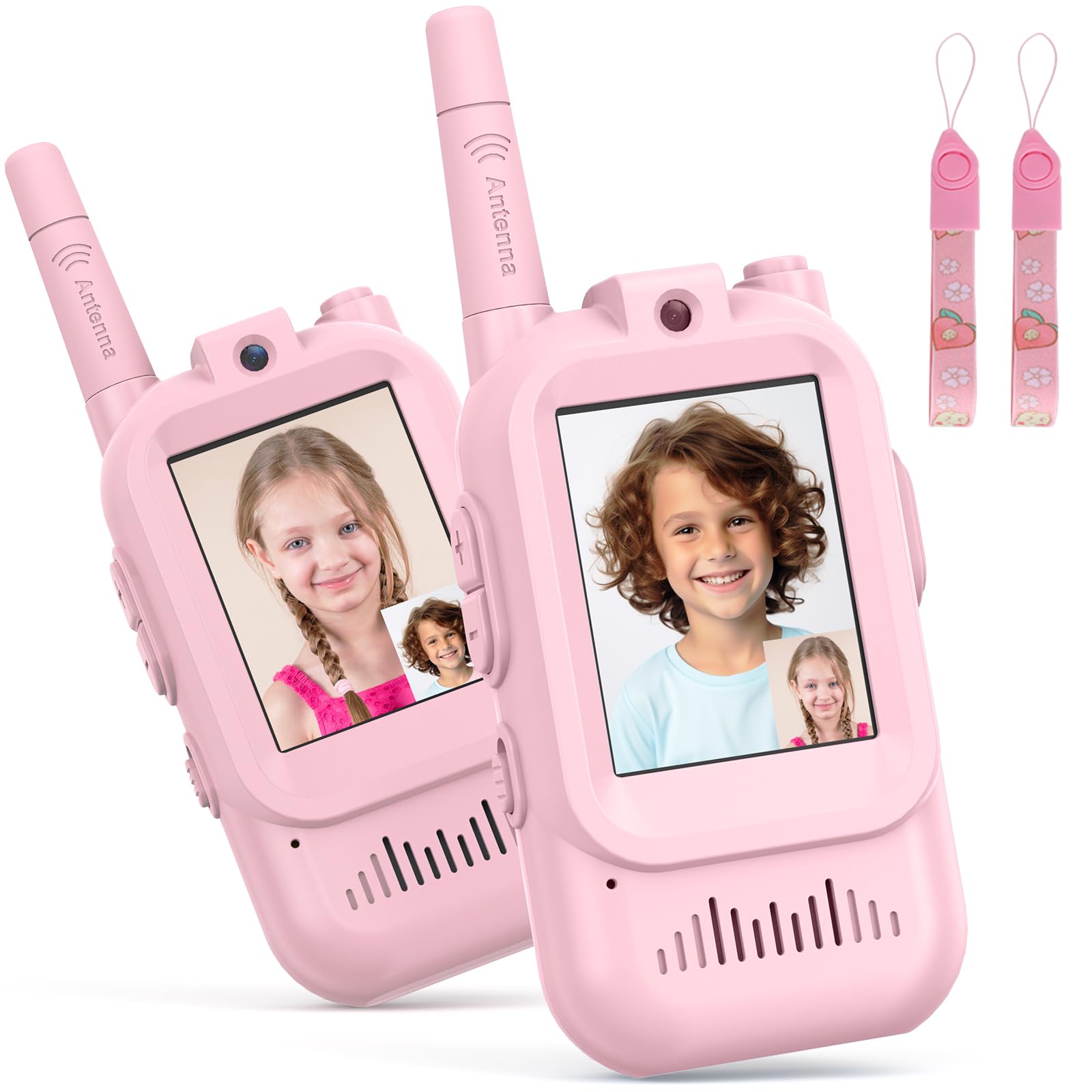 Video Walkie Talkie Kinder, 2er Set Walky Talky Aufladbar mit Display, 2-Way Radio Funkgeräte Große Reichweite, Weihnachten Geburtstag Geschenke Spielzeug für Jungen und Mädchen von 3-12 Jahren-Rosa