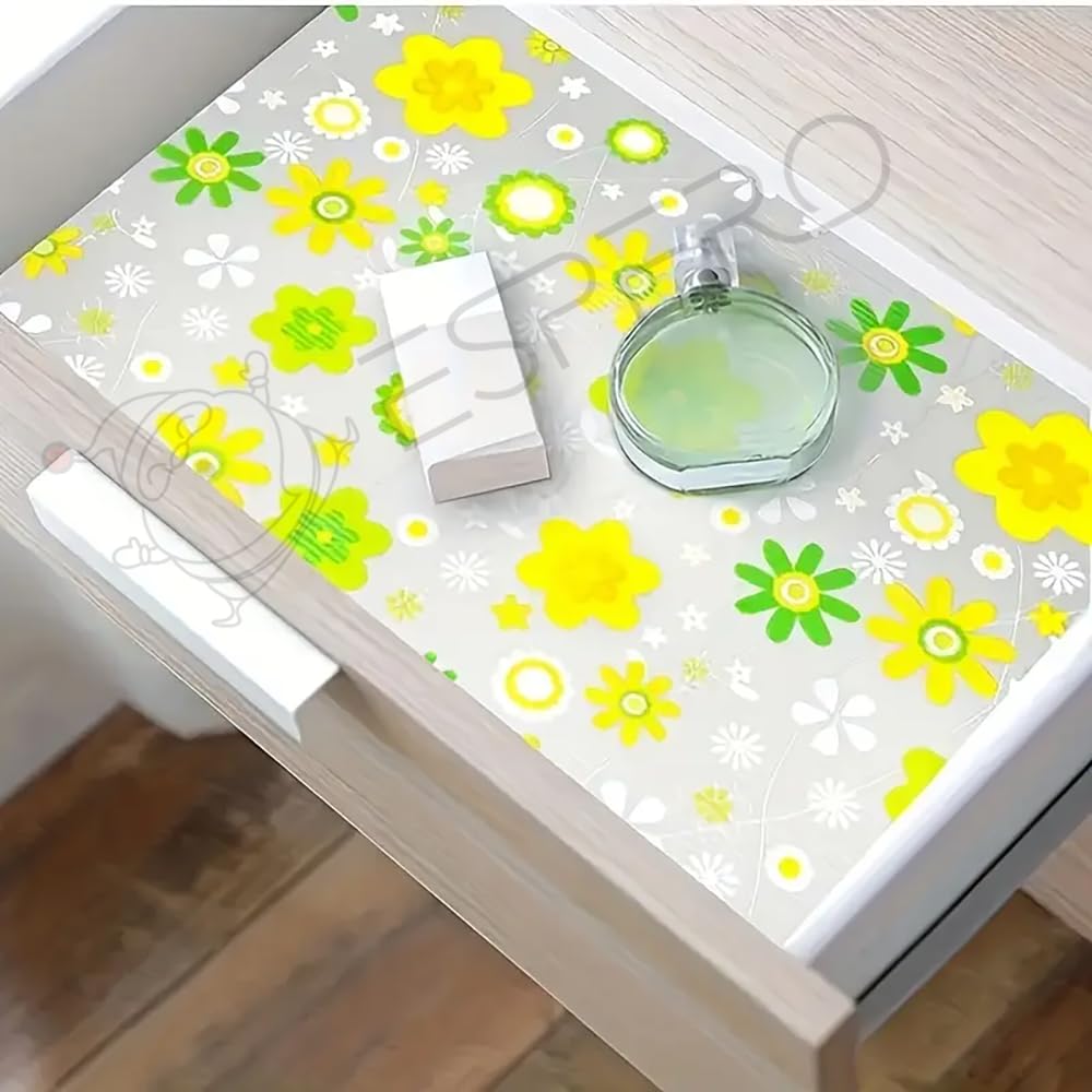 ESPERO Fridge Mats, Kitchen Mat EVA Food Grade Multipurpose Washable Anti Slip Mat/Sheet for Fridge, Shelf Liners for Kitchen Shelves, Table, Kitchen Drawer mat - 300 x 45 cm (Mix Flowers)