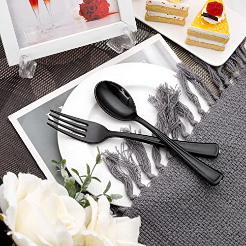 Bucla 200 Pieces Black Plastic Silverware - Disposable Black Utensils - Heavy Duty Plastic Cutlery Set- 100 Black Plastic Forks, 100 Black Plastic Spoons For Catering, Parties, Dinners, Weddings #TOP3
