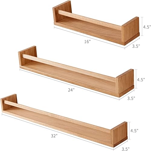 Miniatura 9 de Estantes flotantes, estantes flotantes de roble para montar en la pared, estantería de pared para niños, estante colgante para decoración de