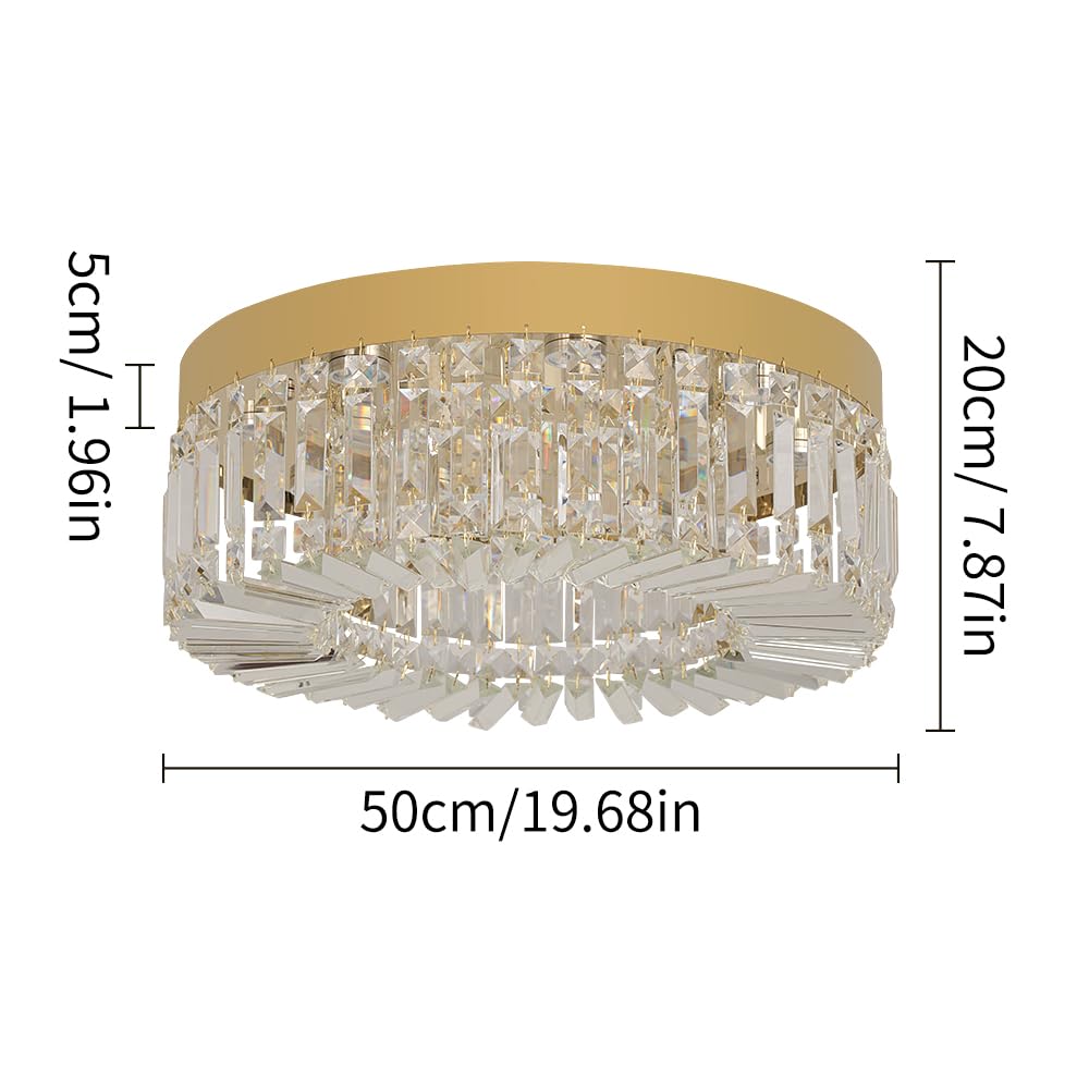 VETRULUS Kristall Kronleuchter 50CM Gold Semi Flush Mount Deckenleuchte Moderne Kronleuchter für Esszimmer Wohnzimmer Schlafzimmer