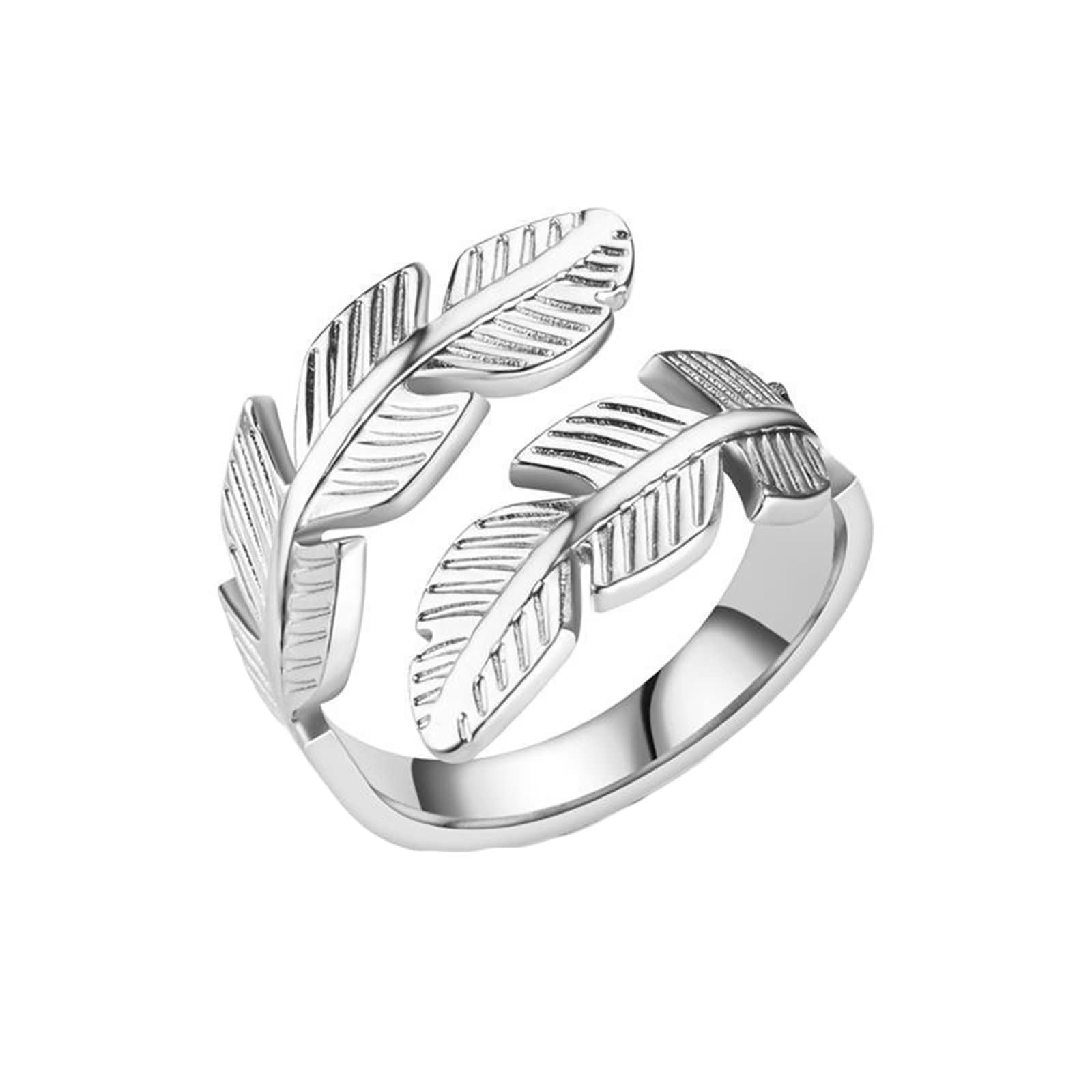 Homxi Anillo de Acero Inoxidable Mujer Grabado Personalizado,Anillos Mujer Ajustable Pluma 7MM Anillos de Mujer Plata Anillos Alianza Mujer