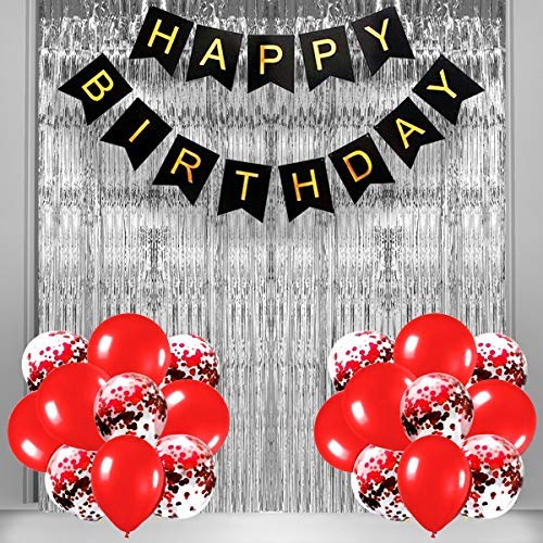 Image of Rozi Decoration Birthday Party Balloon & Curtain Decorations Kit Combo(Black and Silver)
