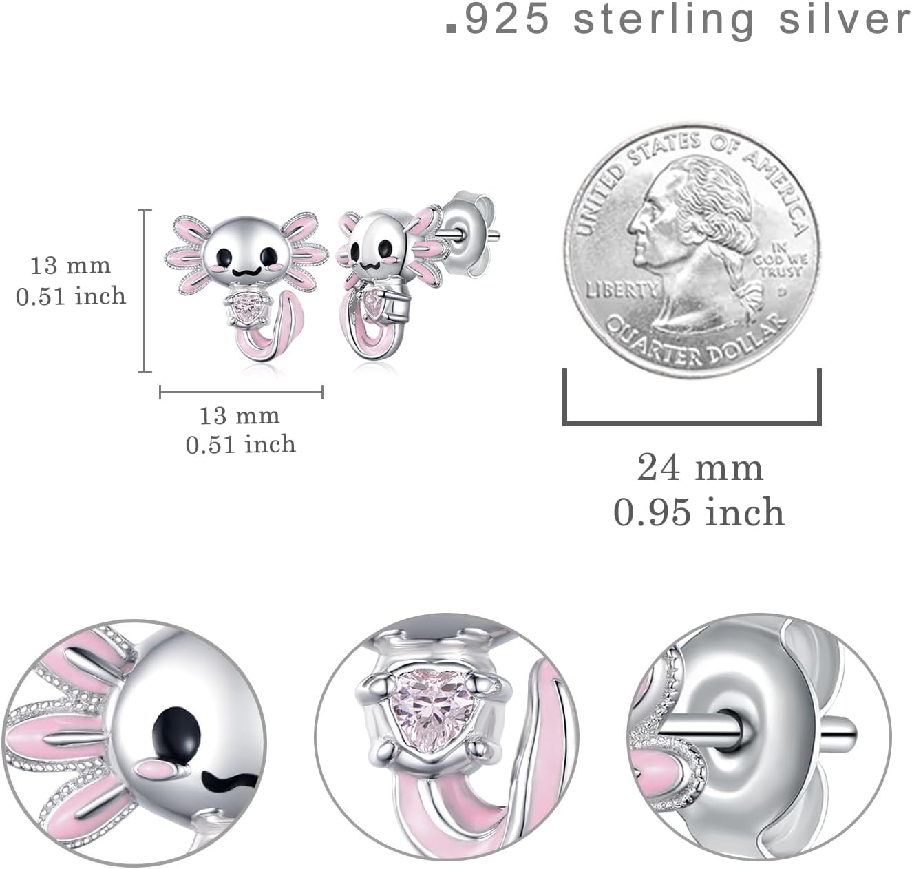 Axolotl Stud Earrings 925 Sterling Silver Axolotl Stud Cute Animal Jewelry Gift for Women Girl Daughter