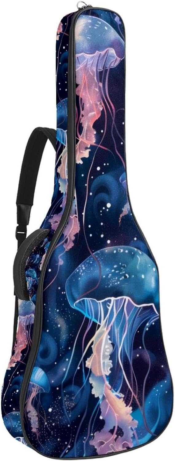 Acoustic Guitar Bag 0.4 Inch Thick Padding Waterproof Guitar Case Gig Bag for 40 41 42 Inch Electric Bass Classical Guitar, Ocean Coralline Jellyfish Aesthetic Pattern
