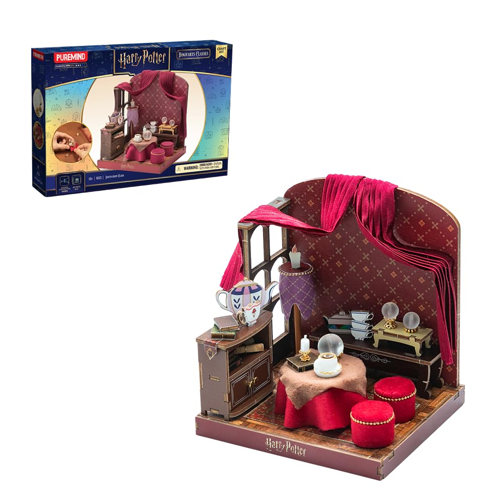 PUREMIND Harry Potter Divination Classroom 3D Wooden Puzzle - Officially Licensed Hogwarts Model Kit with Crystal Ball, Tea Set & Moving Details, Collectable Display Gift