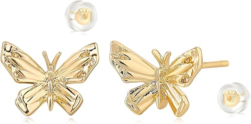 MYEARS Women Butterfly Earrings Gold Stud 14K Gold Plated Sm