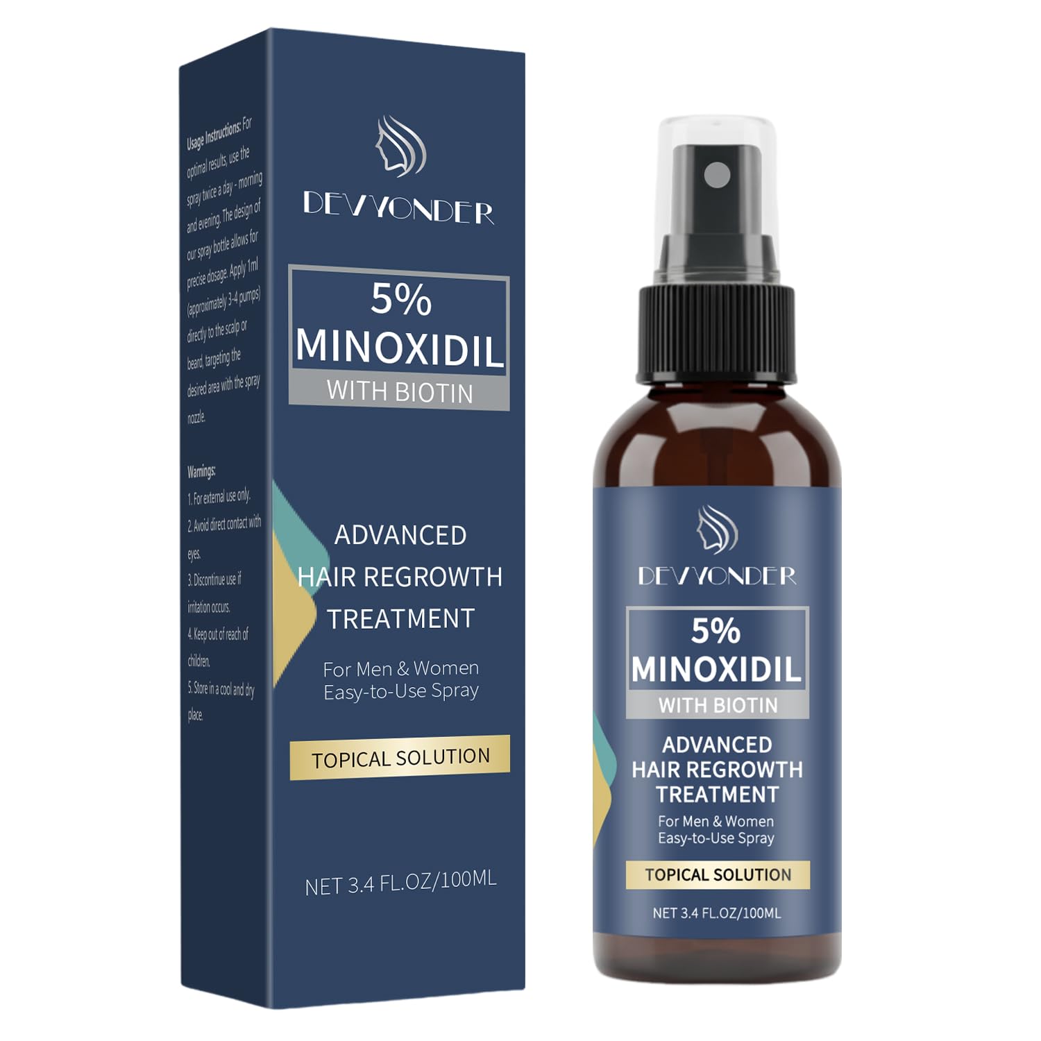 5 Minoxidil Spray for Men and Women Hair Growth Serum with Biotin to Reduce Hair Loss Stimulate Follicles