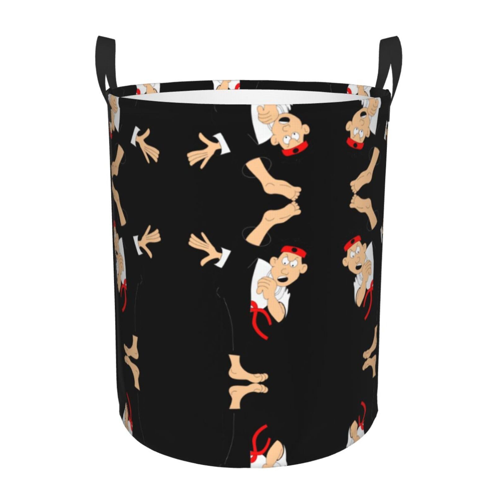 S Circular Hamper cartoon karate Print for Dirty Clothes