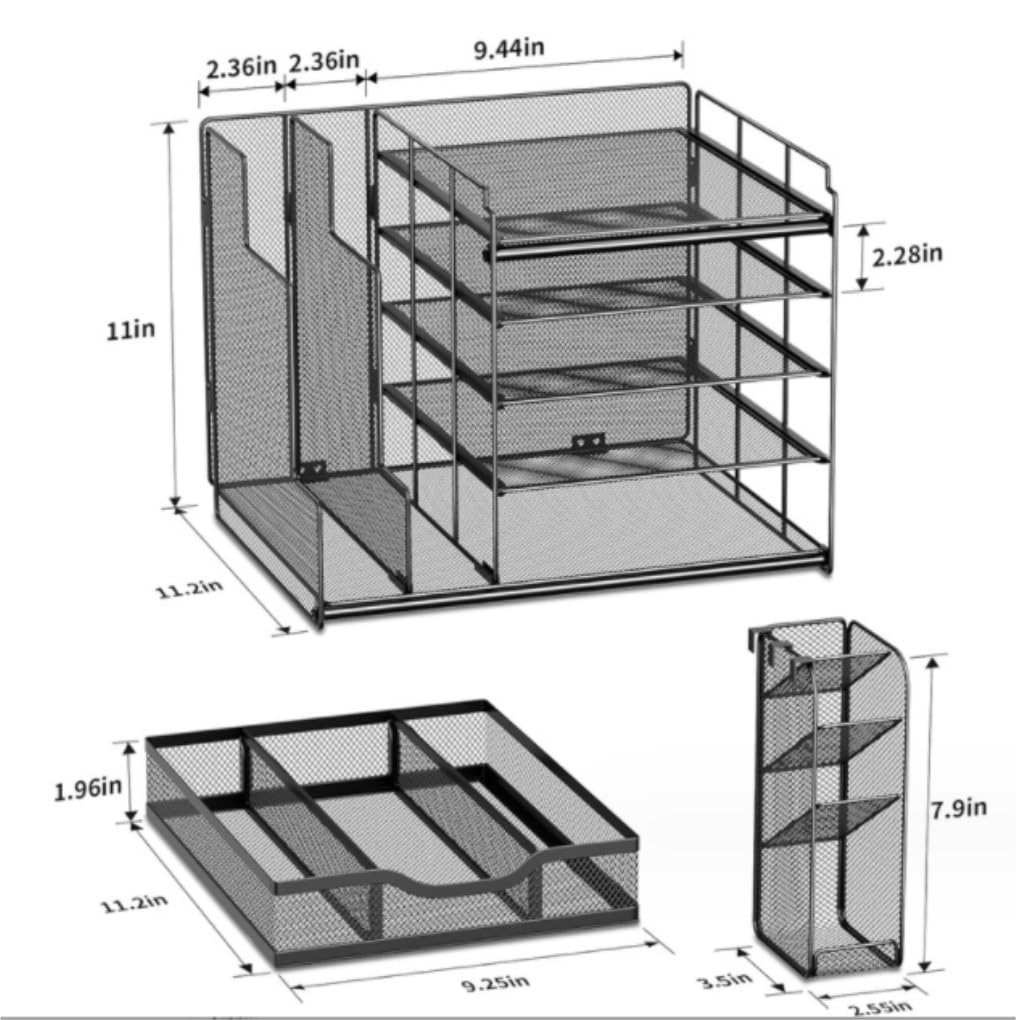 Organizzatore Scrivania Organizer da Scrivania per Ufficio Tavolo con Cassetto, 2 per File E 1 Portapenne Ufficio